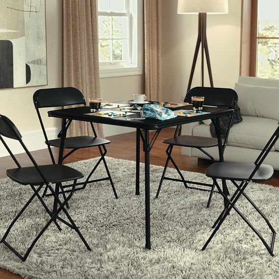 Flash Furniture Madelyn 33.5 Square Folding Multipurpose Card Table with Padded Vinyl Top, Portable Folding Game Table for 4 Players, Black