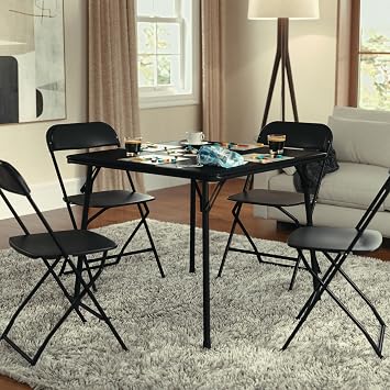 Flash Furniture Madelyn 33.5 Square Folding Multipurpose Card Table with Padded Vinyl Top, Portable Folding Game Table for 4 Players, Black