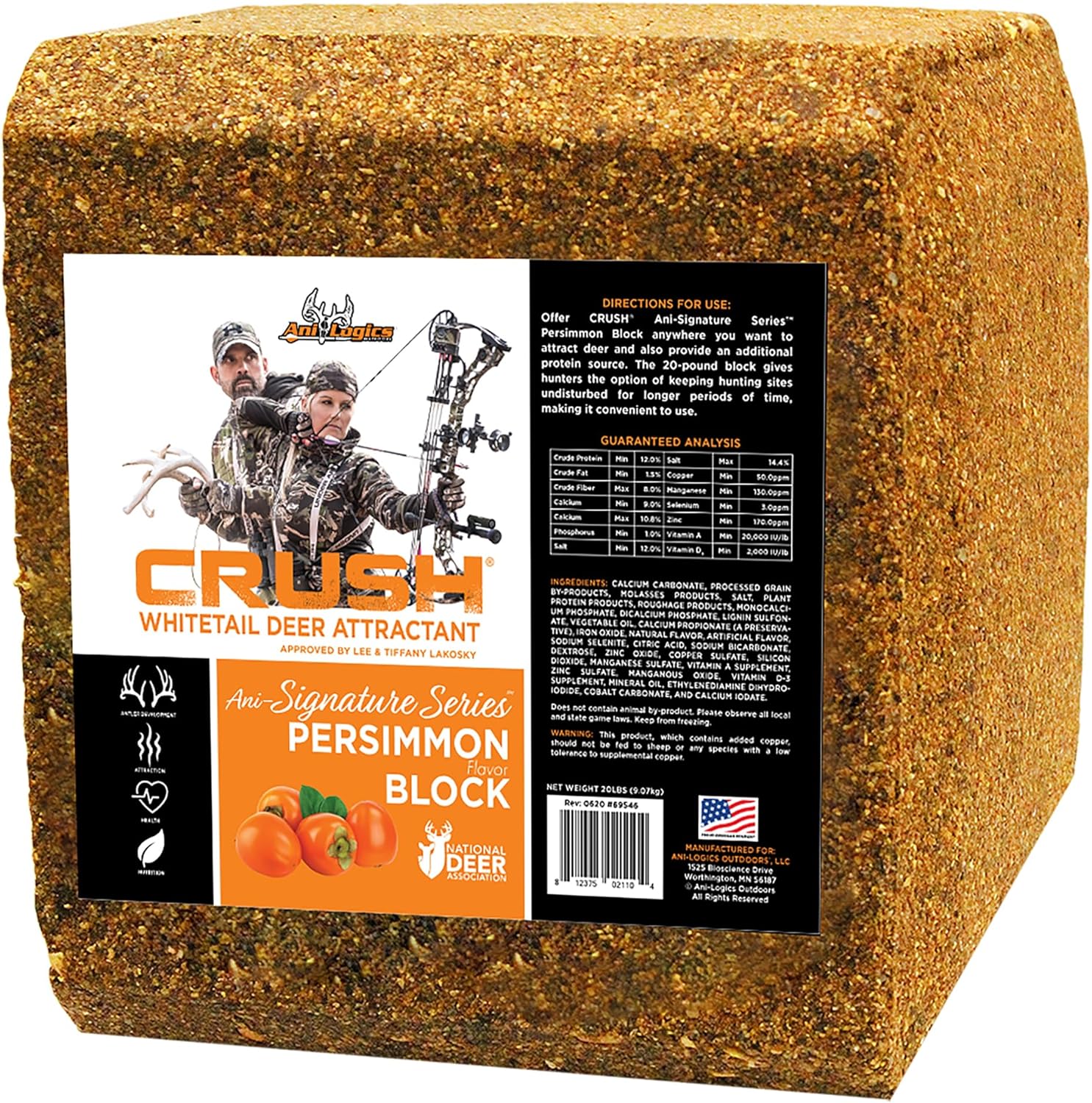 Ani-Logics Outdoors Crush Persimmon Block Attractant - Long-Lasting Deer Feed & Attractant for Herd Health, Antler Growth, and Consistent Site Visits - 20 lb