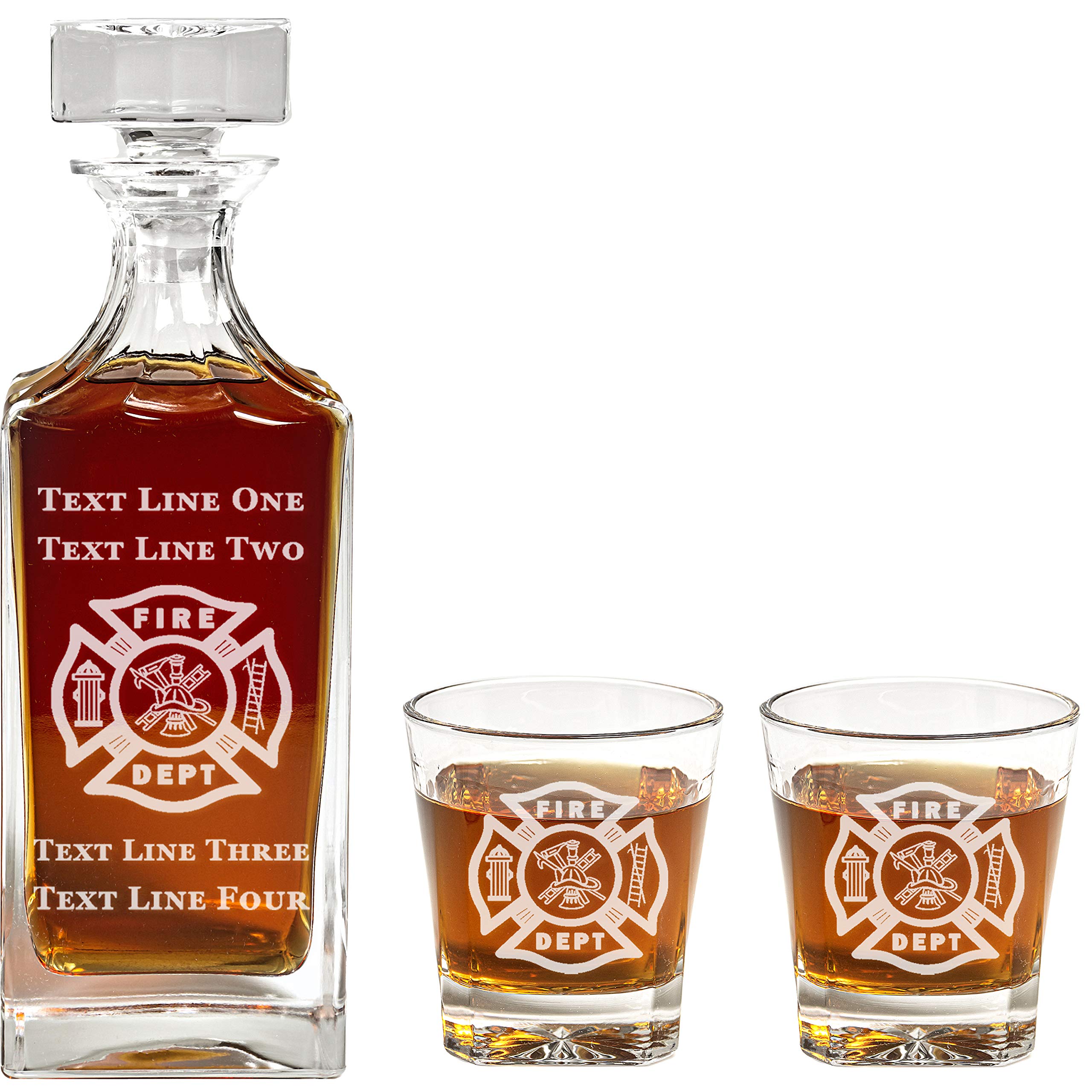 Firefighter Maltese Cross Decanter Set - 900ml Engraved Decanter w/Maltese Cross - Retirement Gift, Gift for Promotion, Unique Gift - Firefighter Present - Firefighter Gifts for Men and Women
