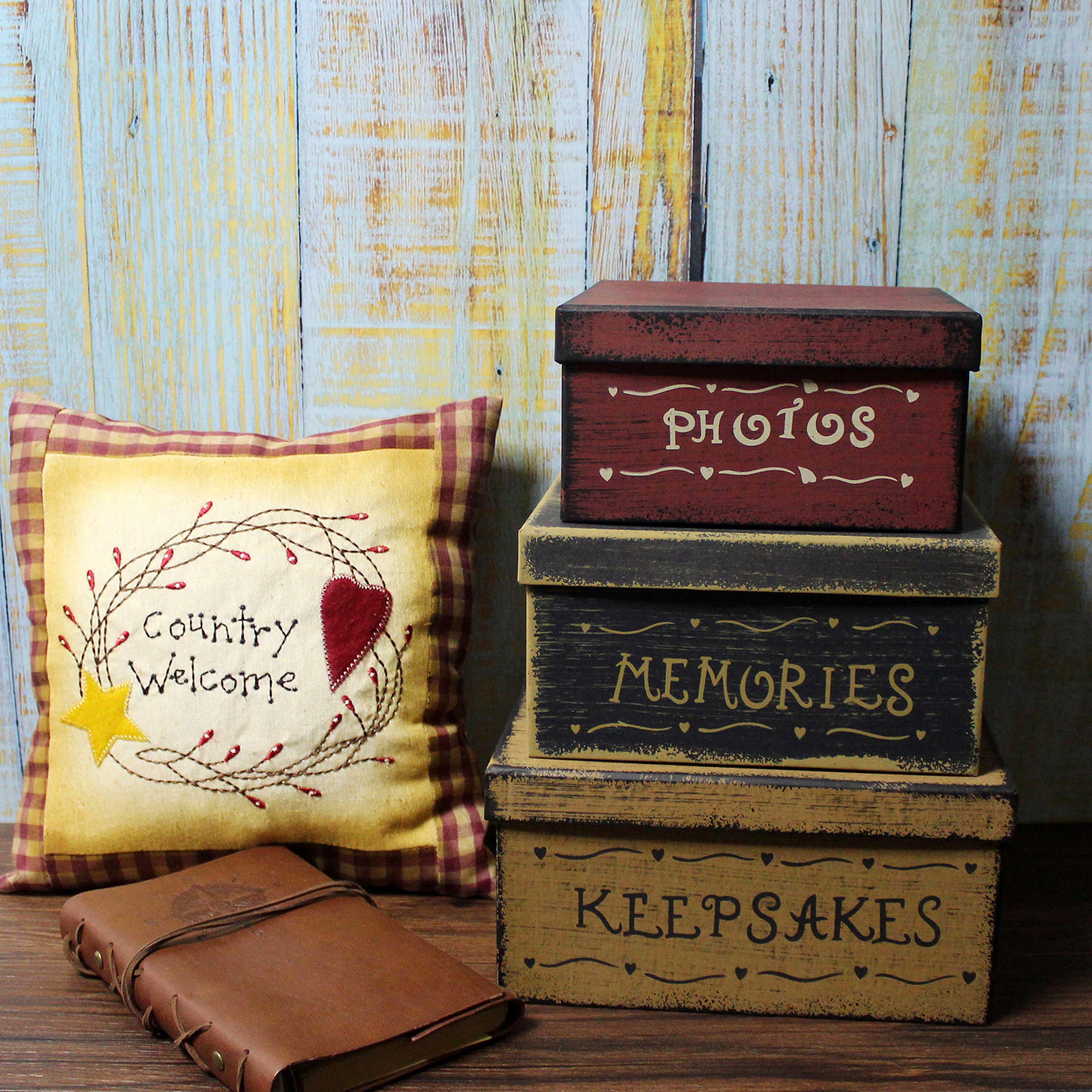 CVHOMEDECO. Primitive - Scatole per nidificazione in cartone per foto, ricordi, ricordi, grandi, 22,9 x 22,9 x 10,5 cm, set da 3