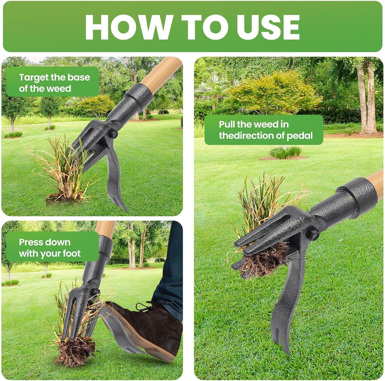 Estrattore Erbacce con 4 Artigli e Pedale Antiscivolo,111cm Manico Lungo in Legno,Estrattore Manuale Erbacce da Giardino,Estirpatore Erbacce per Dente di Leone Attrezzo per Estirpare le Erba