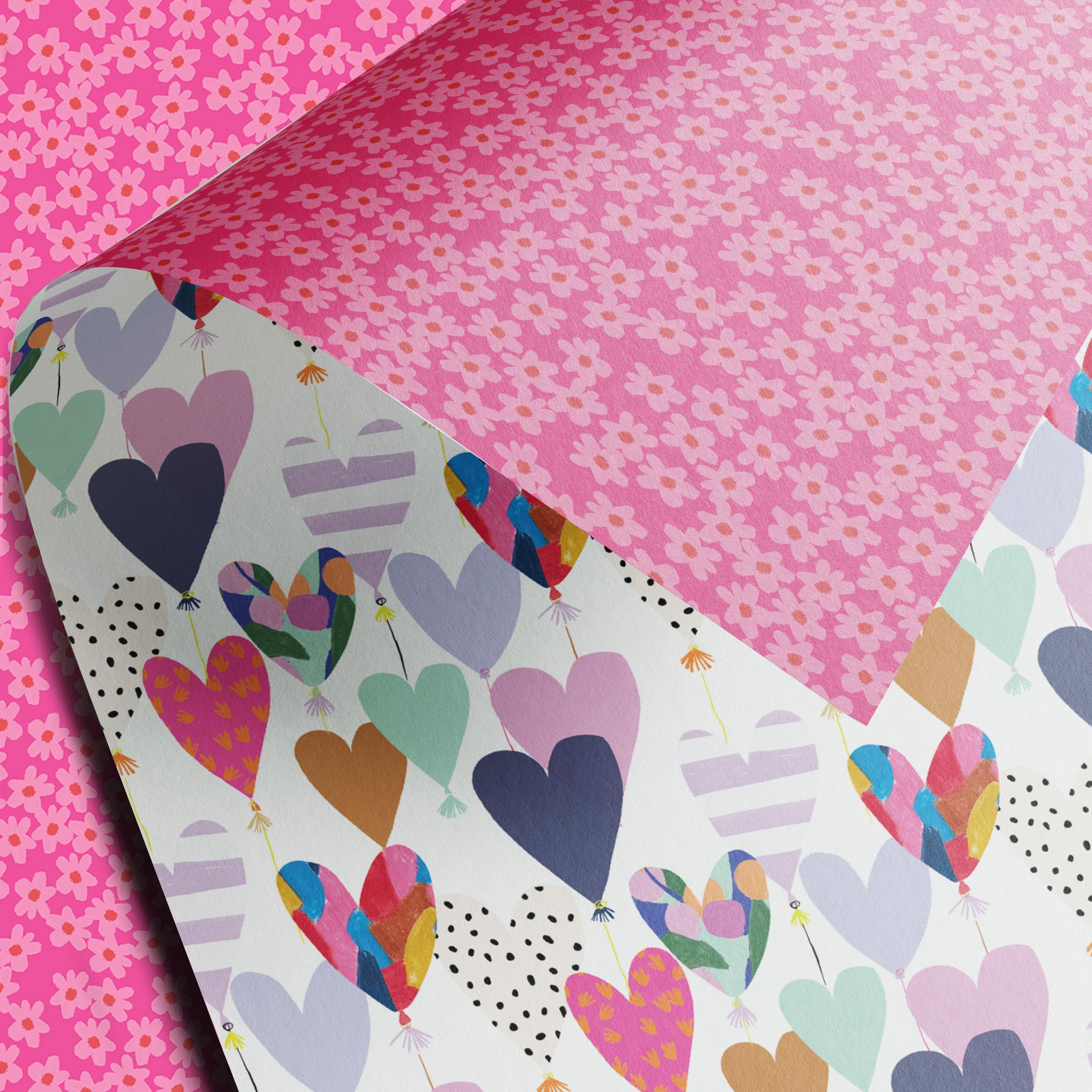 Hearts wrapping paper | 3 x Premium Gift Wrapping Sheets | delivered in tube (not folded) | luxury 110gsm 50 x 70cm double sided giftwrap | Printed in the UK and fully recyclable gift wrap