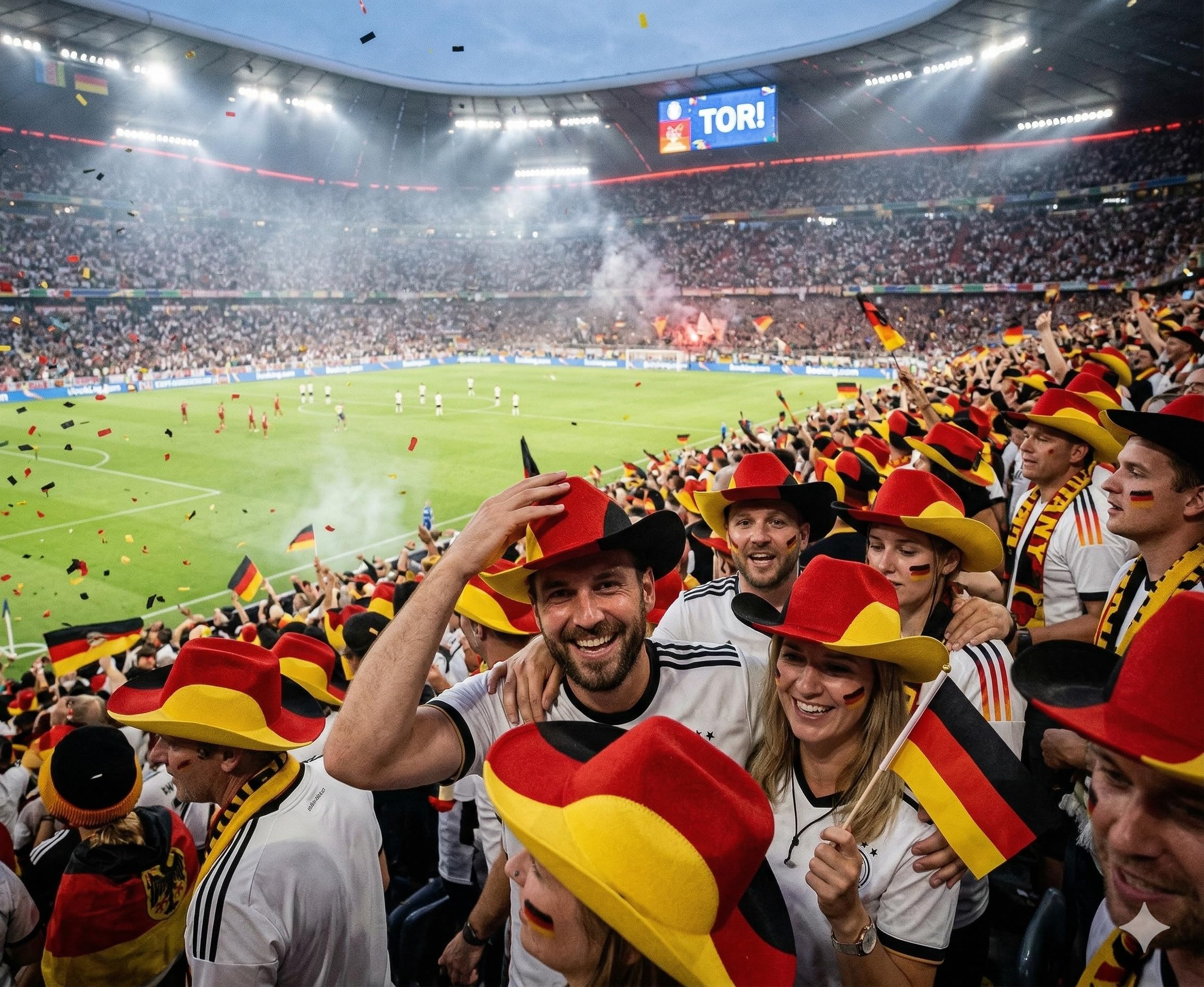 10er Set Cowboyhut Deutschland Schwarz-Rot-Gold | Fanartikel Filzhut für EM, WM & Public Viewing | Fußball Partyhut Kostüm für Erwachsene