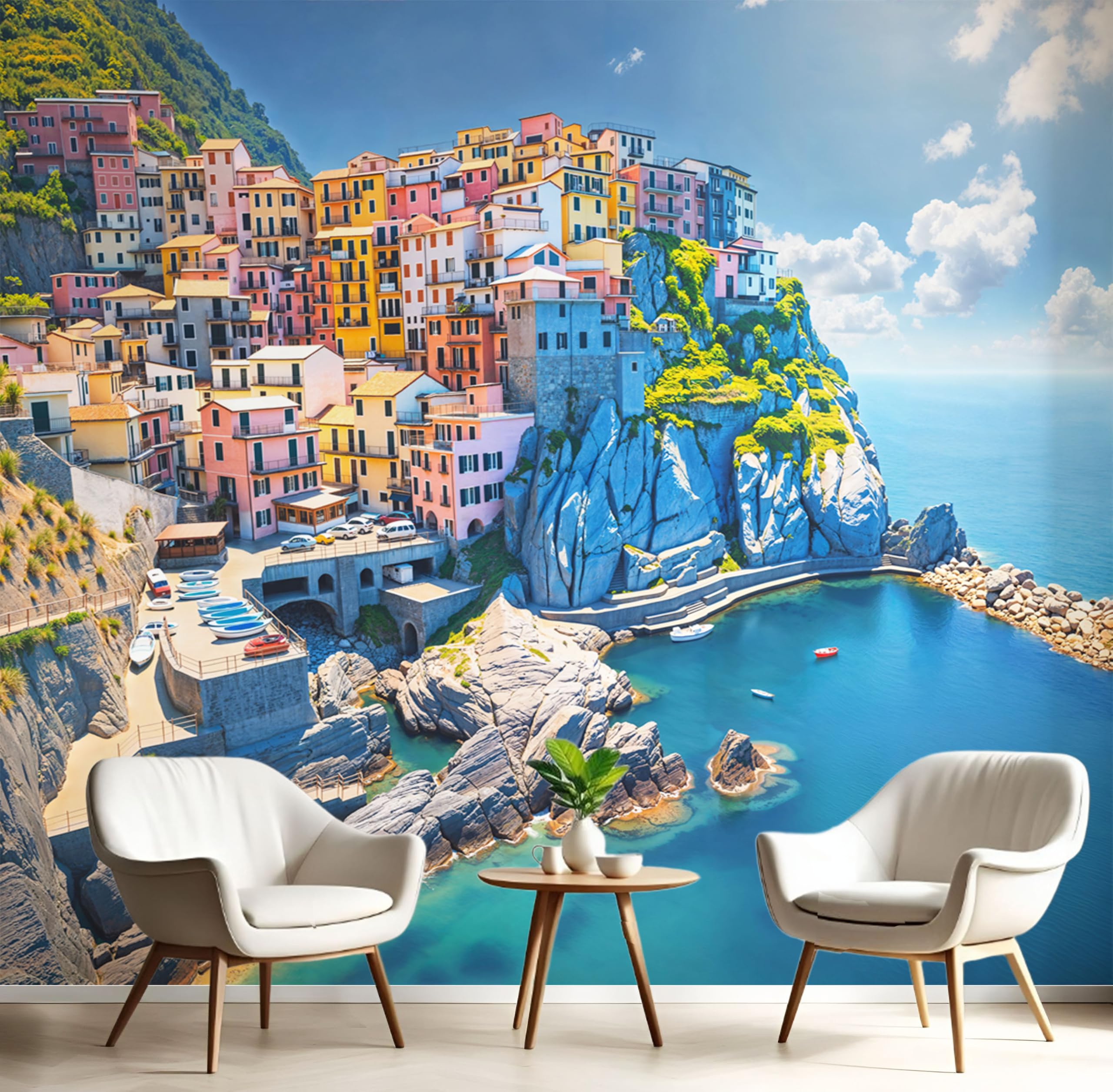 Papier peint ville italienne panoramique 200x140cm pour salon