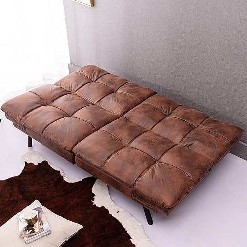 Miniatura 4 de Sofá cama de futón convertible de espuma viscoelástica, sofá cama de cuero estilo futón, sofá cama plegable moderno con reposabrazos y respaldo