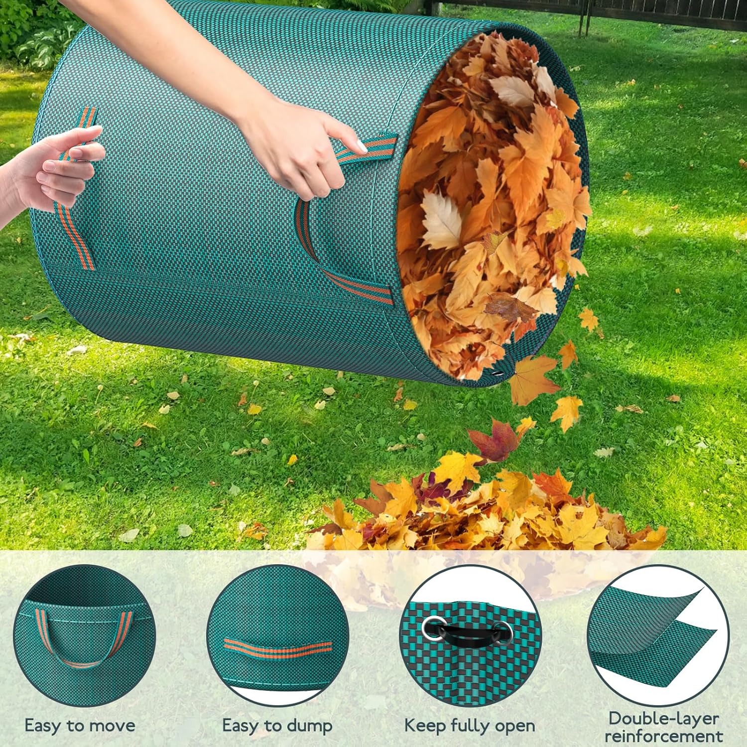 Mokani Reusable Yard Waste Bags, 132 Gallon Lawn and Leaf Bags 3 Packs, Heavy Duty Garden Bags with Reinforced Handles, Camping Yard Recycling Leafc Bag for Leaves