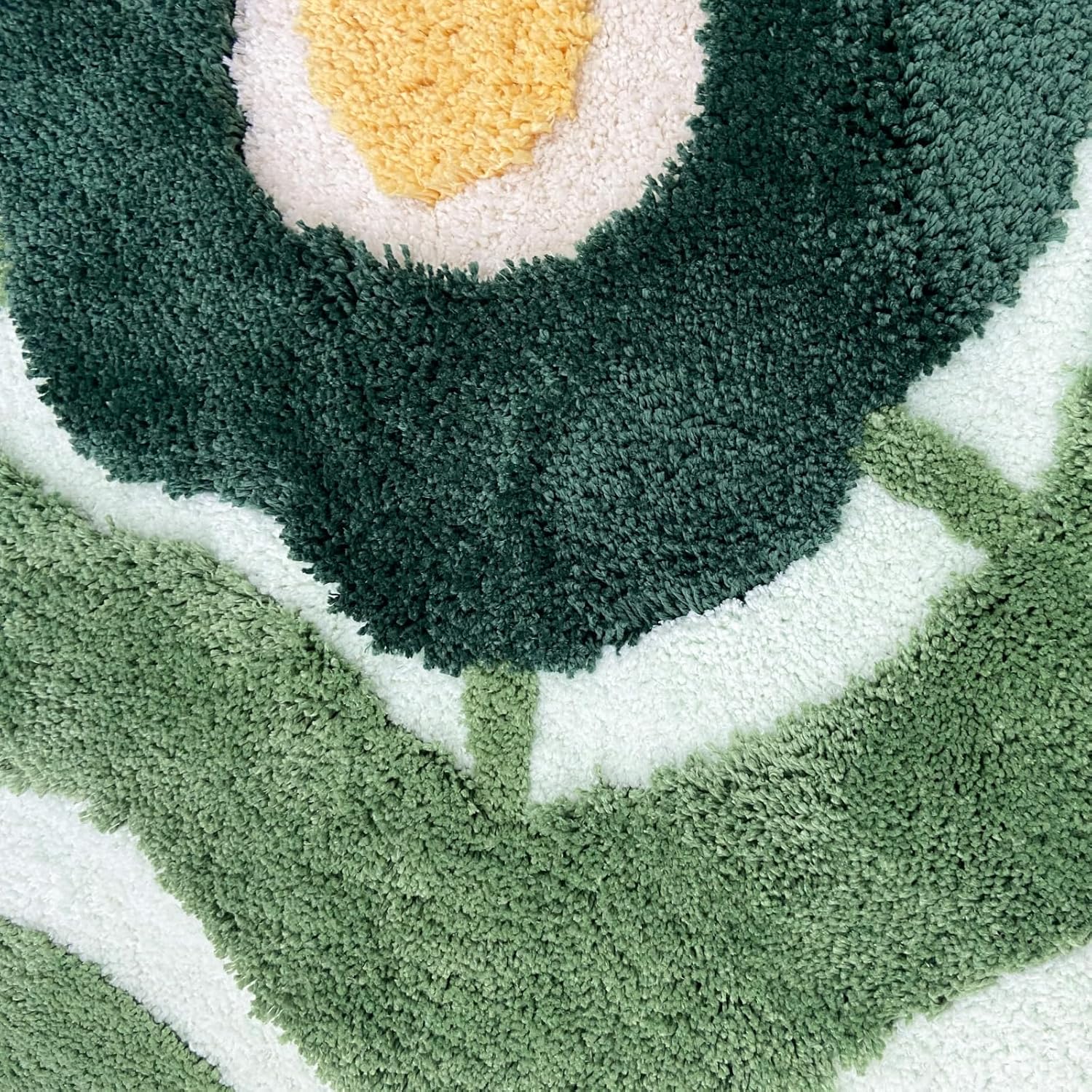 ABREEZE Green Flower Shape Area Rugs Soft Plush Fluffy Round Rug for Bedroom Kitchen Bathroom Non-Slip Washable Floral Shaggy Bath Rugs,4FT