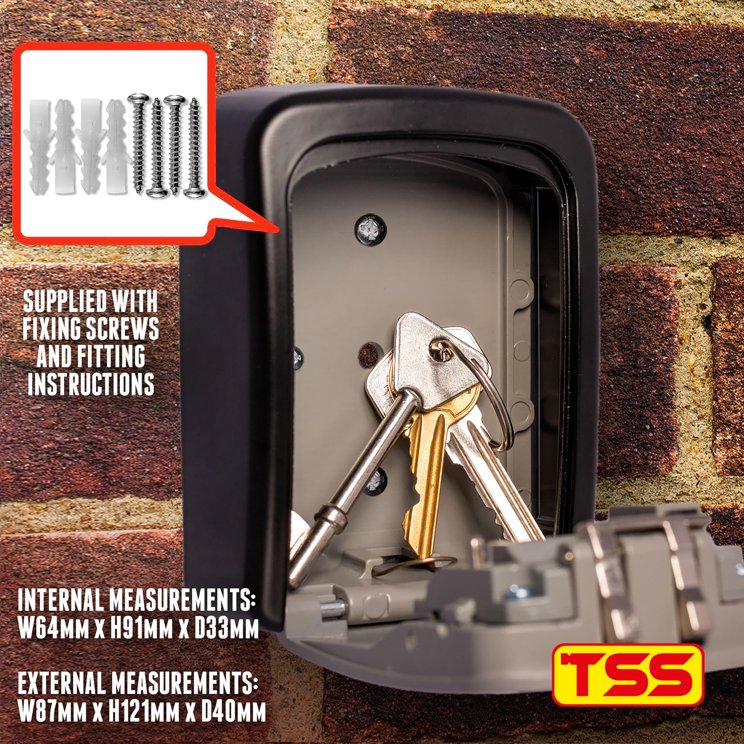 TSS Medium Size Wall Mounted Key Safe 4 Wheel Combination Key Lock Box Outdoor Key Box Wall Mounted - Image 3