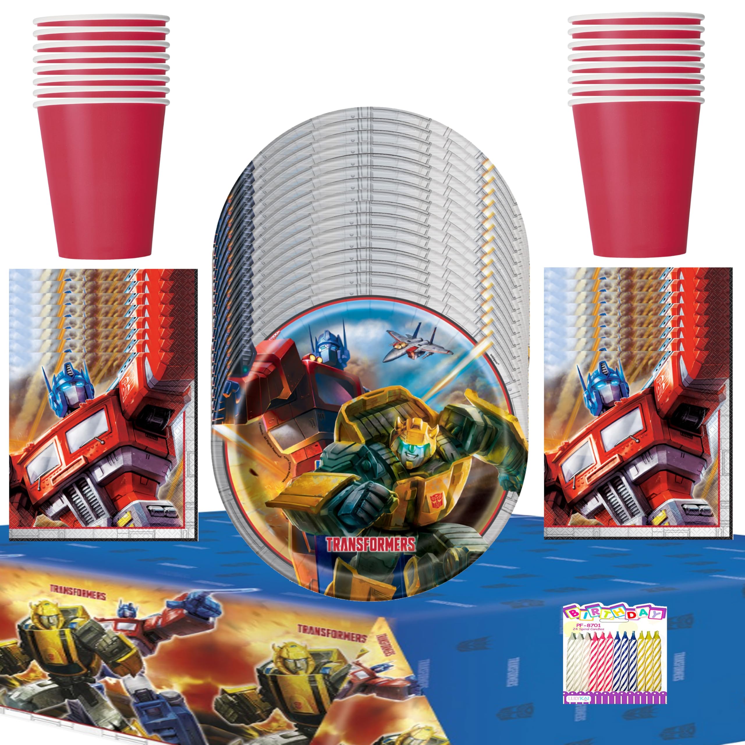 Kit anniversaire Transformers 16 invités avec assiettes serviettes et bougies