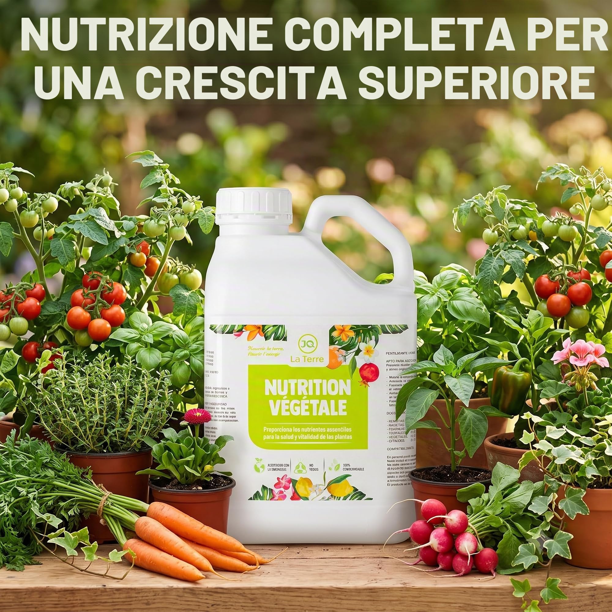 CONCIME LIQUIDO UNIVERSALE 5 LITRI con nutrienti essenziali per Orto, Frutteto, Giardino, Prato, Interni ed Esterni. Crescita delle foglie e dei frutti, radicazione e resistenza.