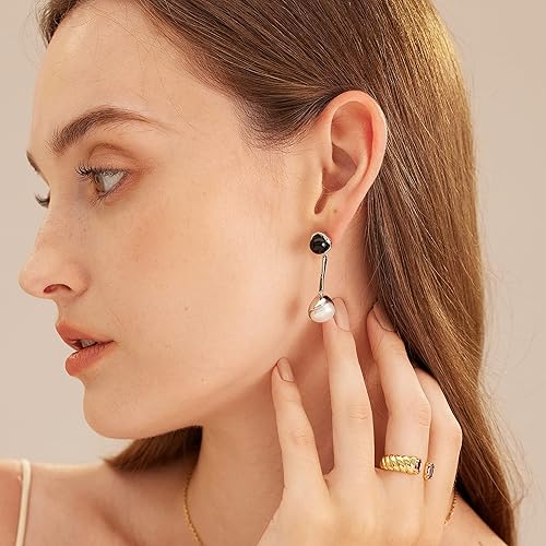 Miniatura 4 de C.Paravano Aretes colgantes de oro Aretes colgantes de oro perla Pendientes de boda de oro Aretes chapados en oro de 18 quilates para mujer