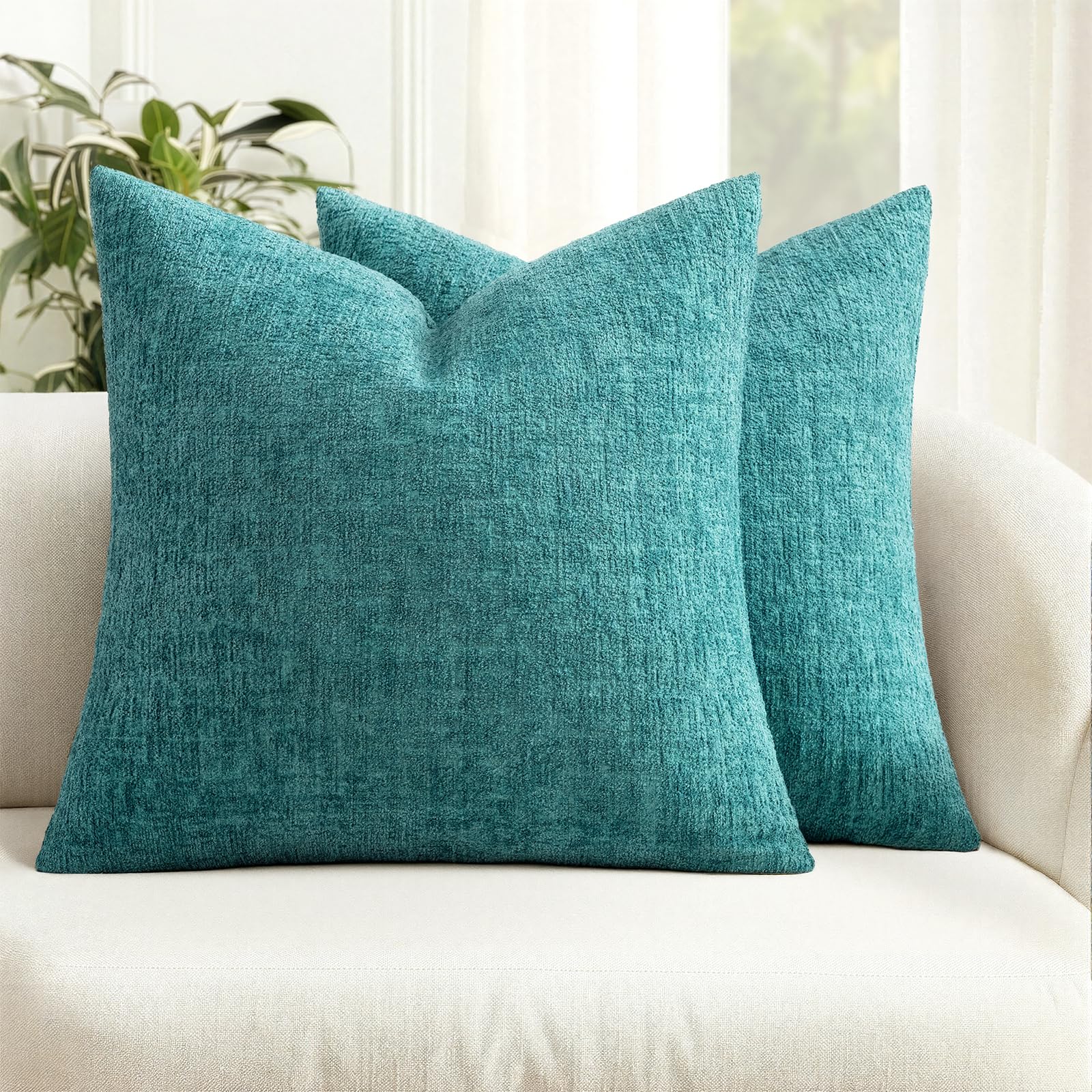 MIULEE Decorative Throw Pillow Covers 18x18 Pack of 2 Beige Couch Pillow Covers Soft Cozy Textured Chenille Pillowcases for Home Decor Sofa Living Room Cushion Bedroom — view 8