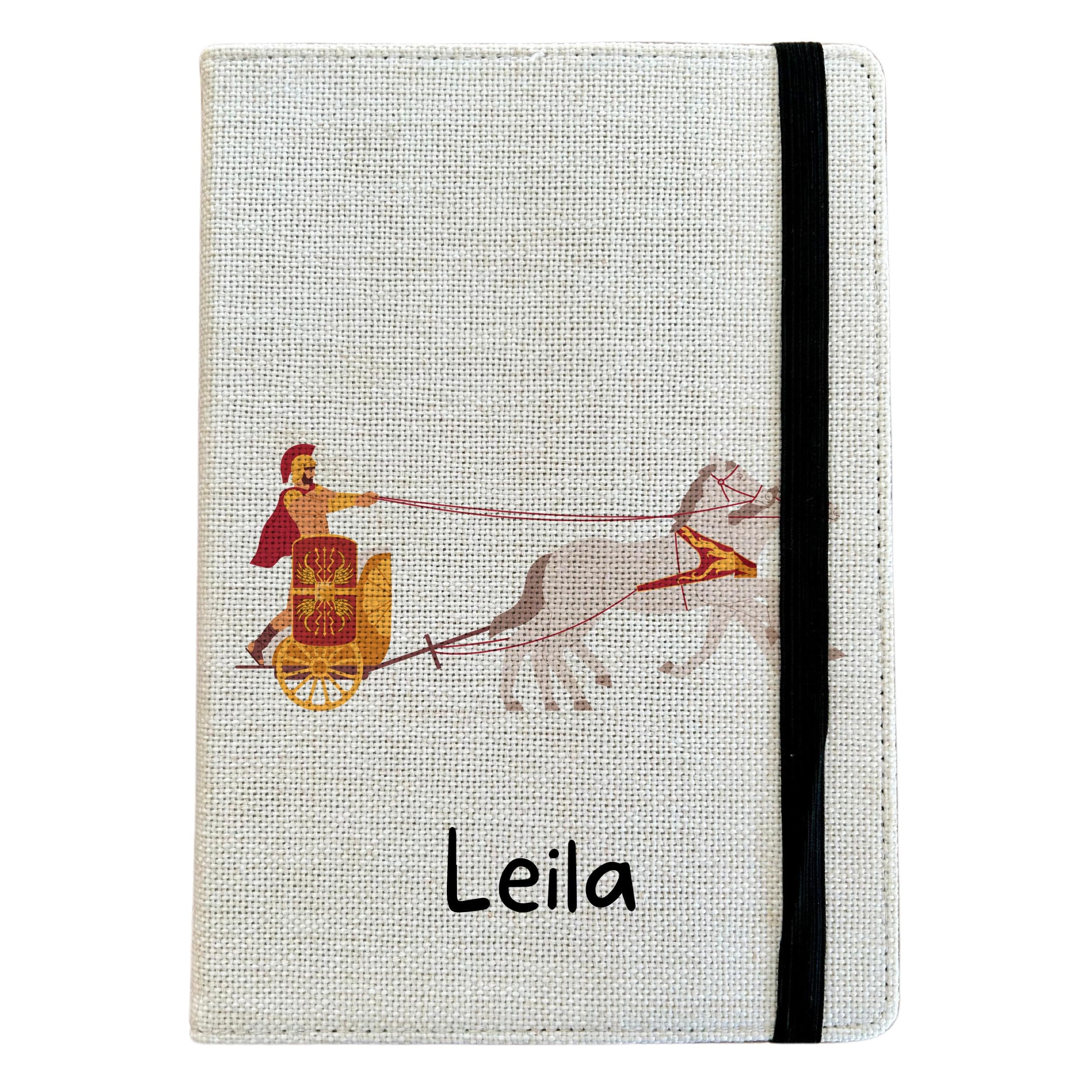 Personalised Roman Chariot A5 Notebook - Custom Ancient History Lined Journal - Reusable Gladiator Notebook Cover - Linen Hardback Journal