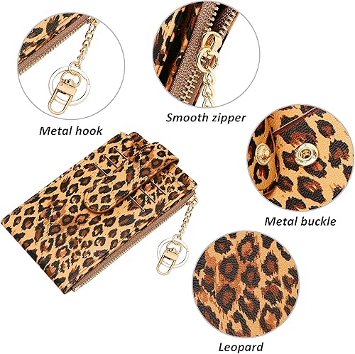 Miniatura 6 de OIDERY Cartera con tarjetero RFID para mujer, delgada, plegable, con cremallera, organizador de tarjetas, carteras con caja de regalo, ZB-leopardo