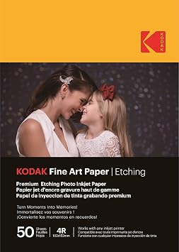 KODAK Fine Art Paper - Textured Premium Photo Paper, 50 Leaf Package, A6 Format 10 x 15 cm, Gravure Effect Matte, 170 g/m , Compatible with All Inkjet Printers
