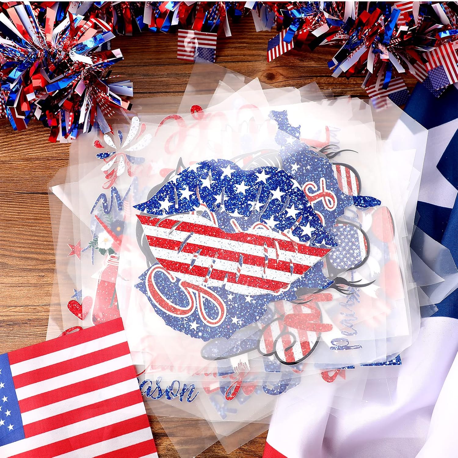 Estune 30 Pcs 4th of July Iron on Transfers Patriotic USA Flag Heat Transfer Vinyl 250th Independence Day Decor for DIY T Shirts Bags Pillows Hats DIY Crafts(Flag Style)