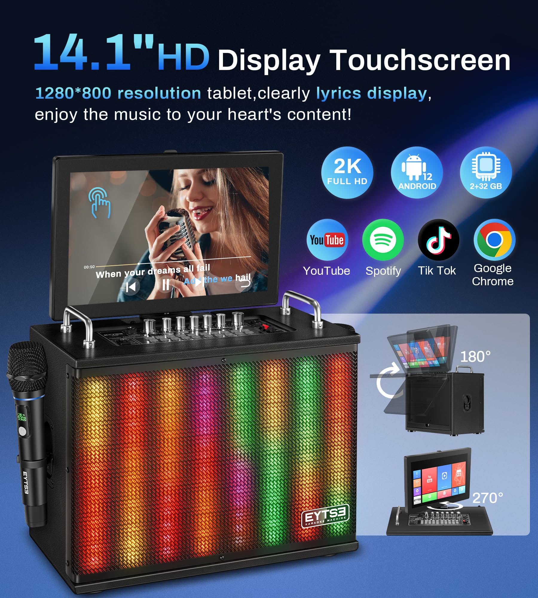 EYTSE Karaoke Machine for Adults with Lyrics Display Screen, 14