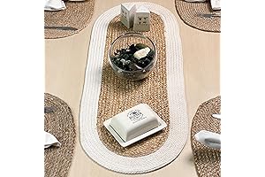 CHARDIN HOME Verona Oval Woven Jute & Cotton Braided Table Runner, Size...