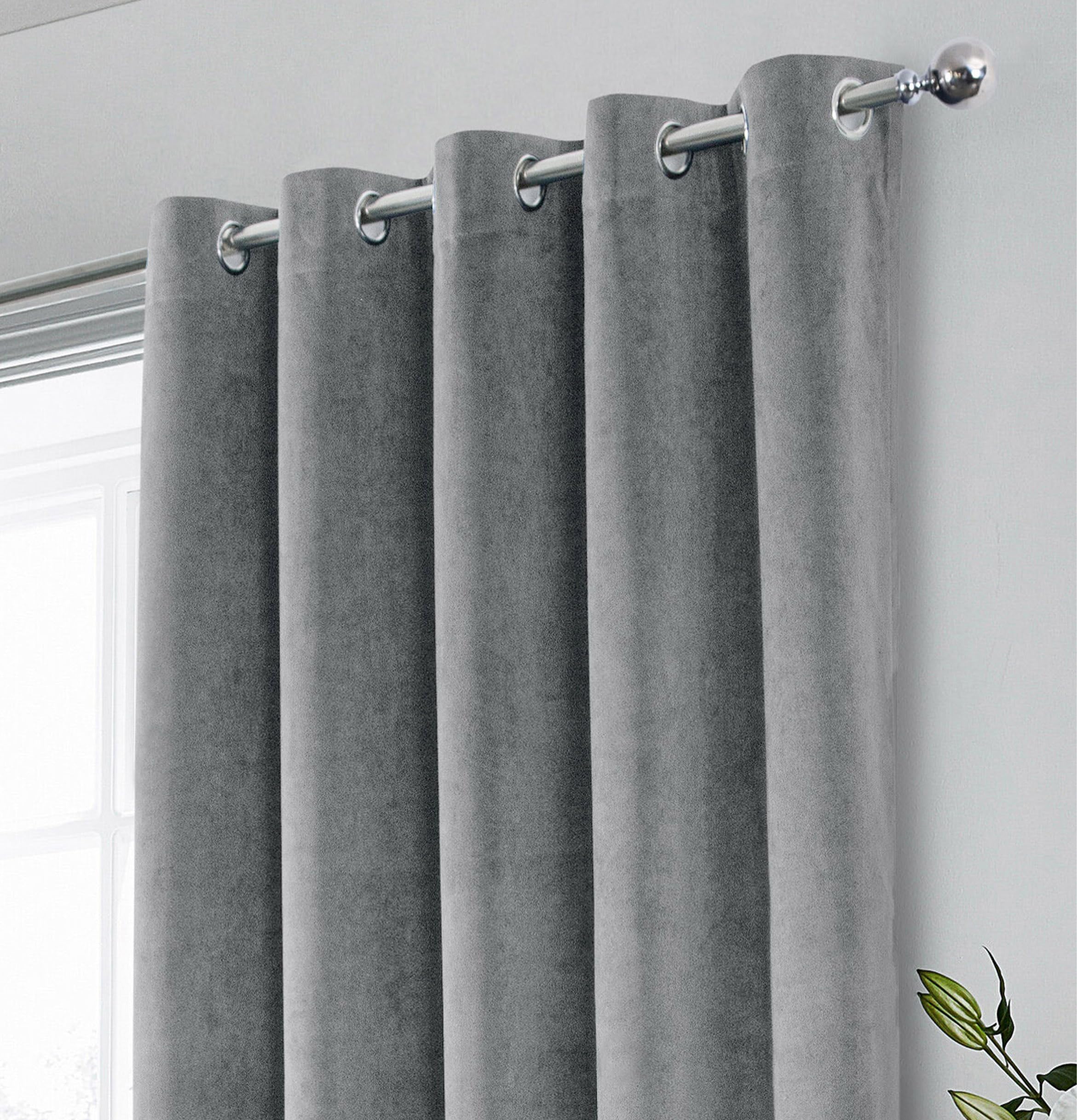 Enhanced Living Hampton Premium Velvet Grey Blackout Curtains for Bedroom - Image 2