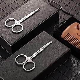 TecUnite 4 Pieces Mustache Scissors Grooming Kit for Men, Beard Trimmer Set, 2 Small Combs and 2 Scissors Beard Trimming Kit with Storage Bag Box