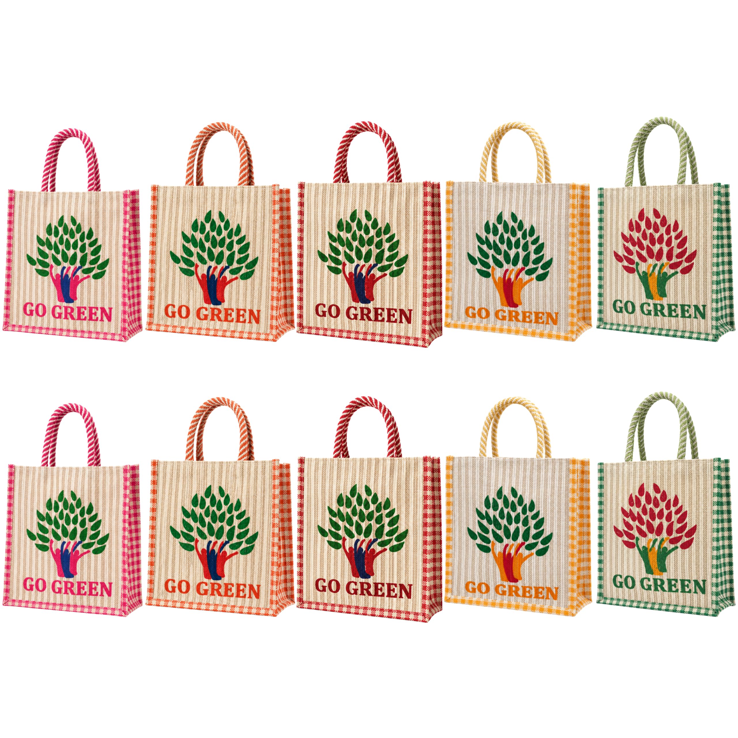cantainoo Jute Bags for Return Gifts | Return Gift Bags | Eco-Friendly Reusable Jute Bags for Gifting, Shopping & Daily Use (10, GoGreen Multicolored -zip)