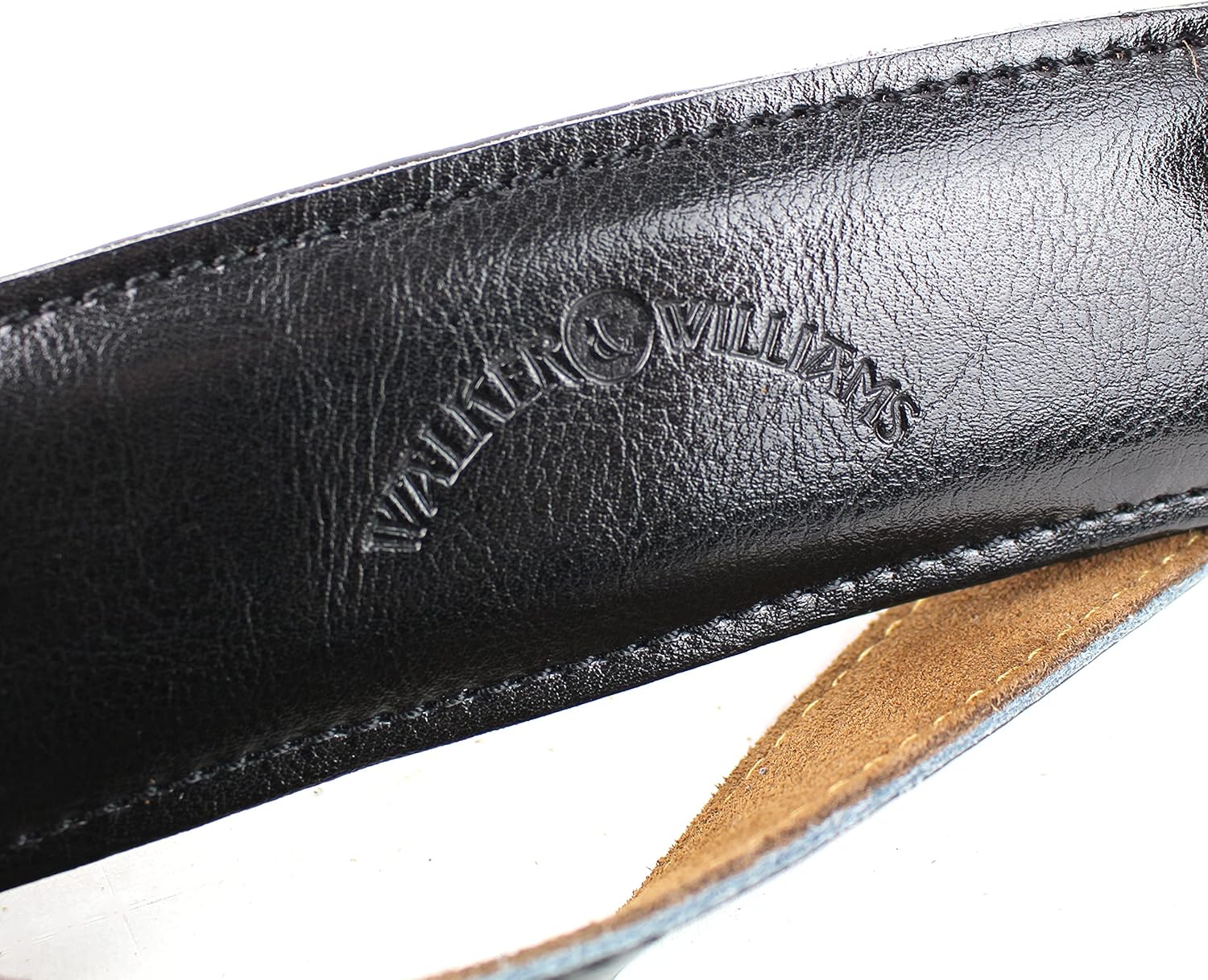 Walker And Williams C-18-BB Handmade Black On Black Premium Soft Grain Leather Vintage Slash Guitar Strap For Acoustic, Electric, And Bass Guitars