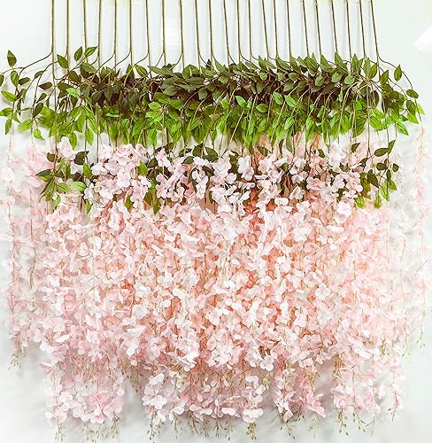 Miniatura 1 de 6 piezas de flores artificiales de glicina de 3.6 piespieza, color rosa denso artificial, vid de glicina falsa, guirnalda colgante de flores de seda