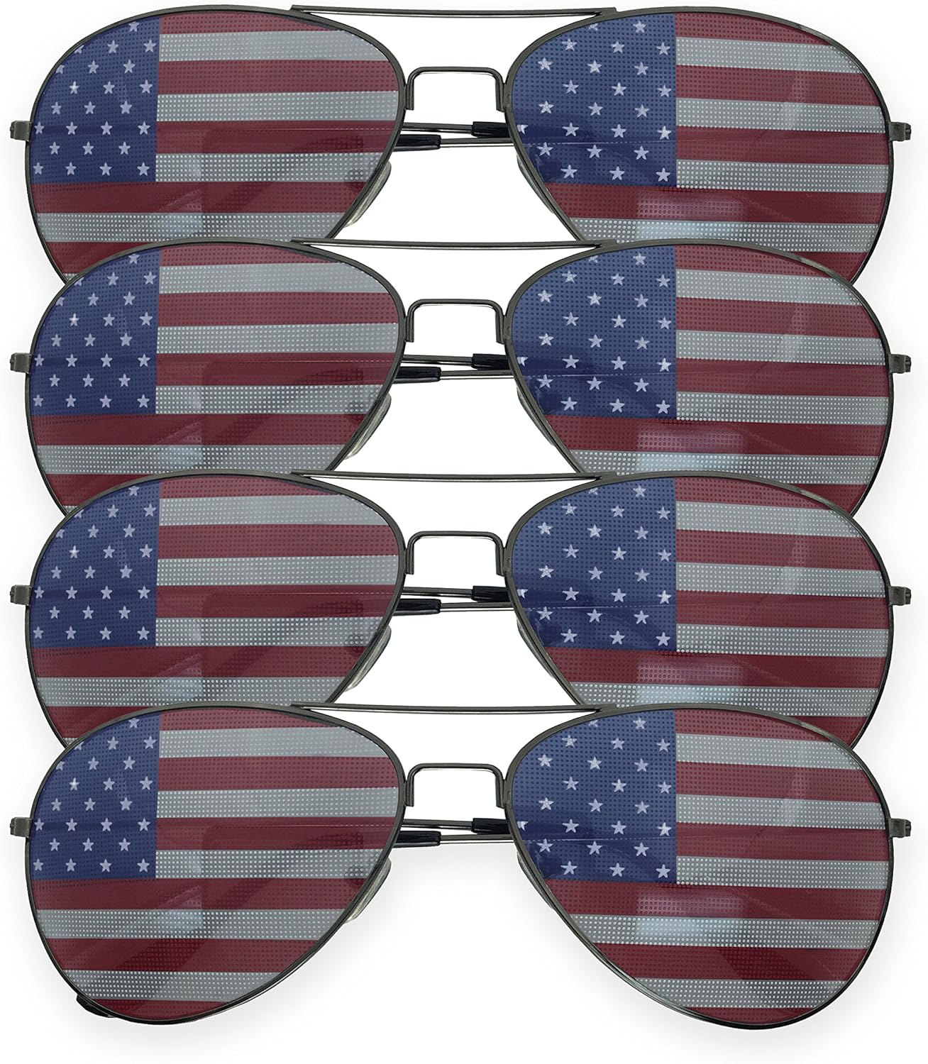 4 PACK Womens Bulk USA American Flag Aviator Sunglasses Gray