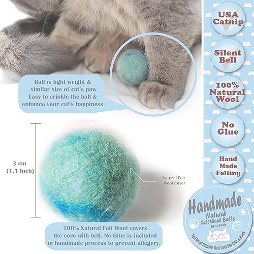 Miniatura 3 de Pelota de fieltro para gatos con gato y campana, hecha a mano natural (5 unidades)