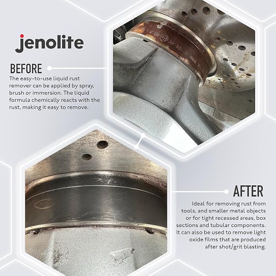 JENOLITE Original Rust Remover for Metal - Fast Acting Liquid - Industrial Strength, Removes Rust Back to Bare Metal - 500ml (16.9 fl oz)
