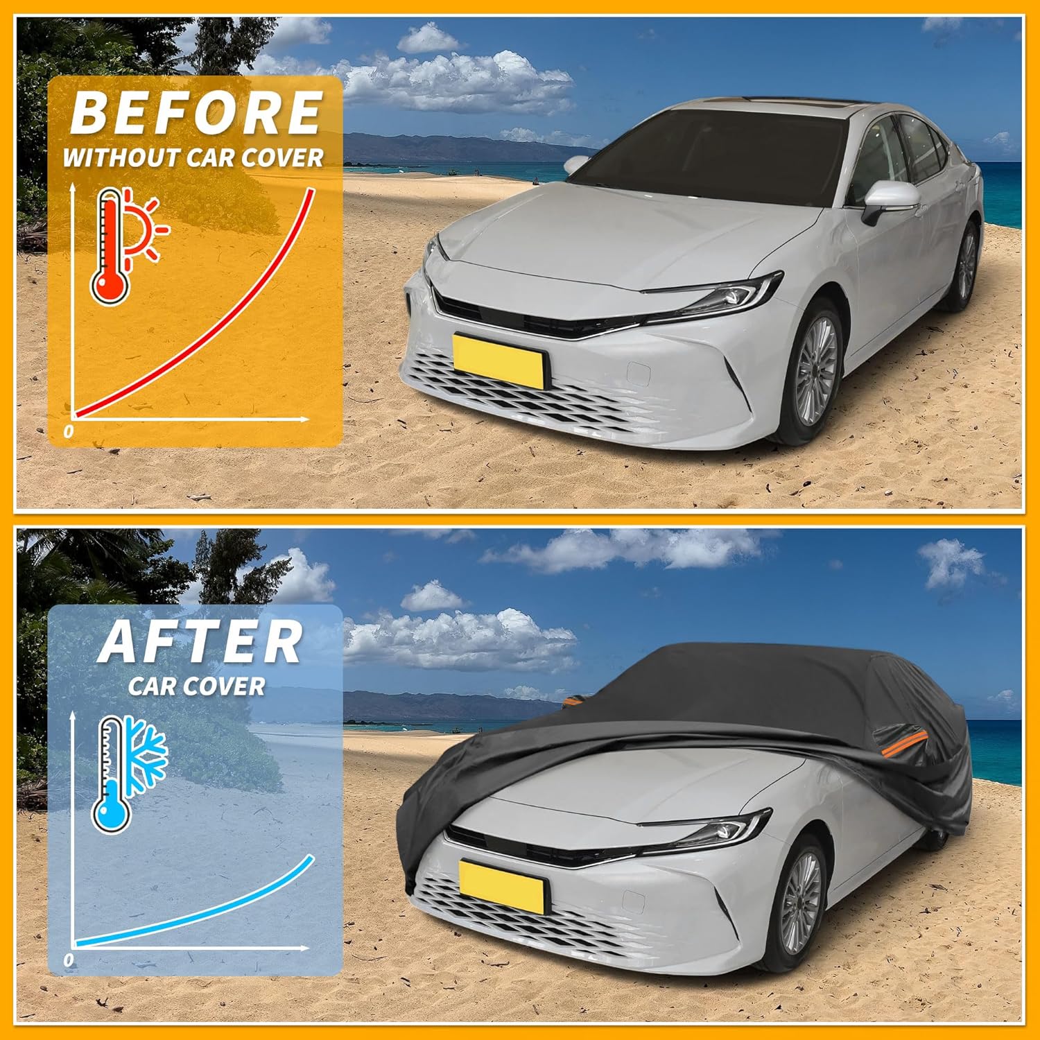 Car Cover Waterproof All Weather Sun Rain Protection Full Exterior Cover for Toyota Camry Black with Left Side Zippers