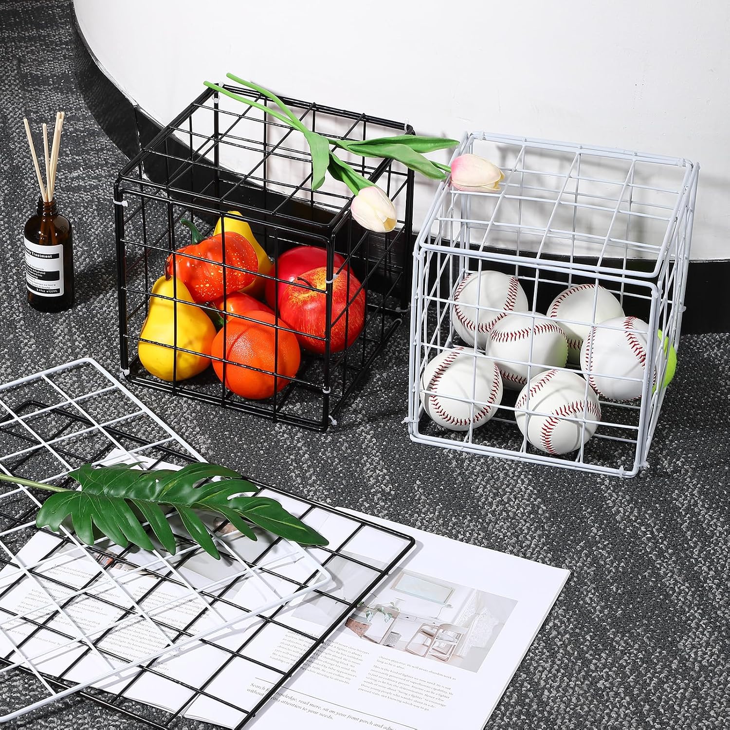 PATIKIL 8x8 in Wall Grid Panel, 5 Pack Wire Grid Panel Shelf Board Metal Gridwall Photo Pictures Display Hanging Organizer Mesh Frame Memo Board for Display DIY Craft Shows Home, White image 4