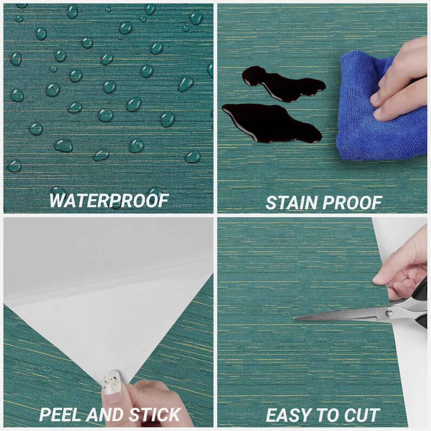 Decotalk Teal Grasscloth Wallpaper 17.7"x200" Grasscloth Peel and Stick Wallpaper Grass Cloth Contact Paper Textured Grass Cloth Wallpapers for Wall Cabinets Decor Faux Seagrass Fabric Vinyl Green