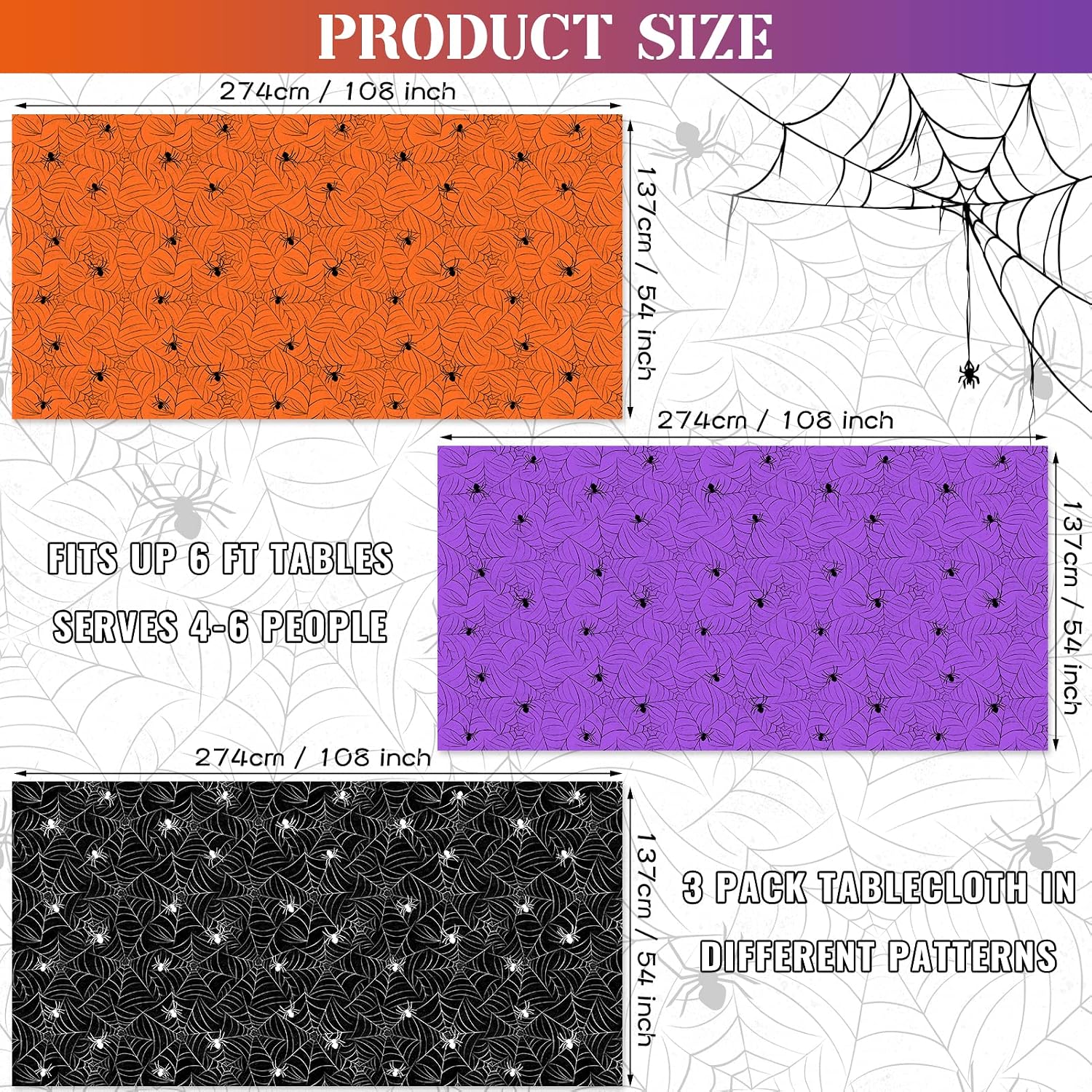 3 Pack Halloween Tablecloth Rectangular Table Halloween Party Decorations