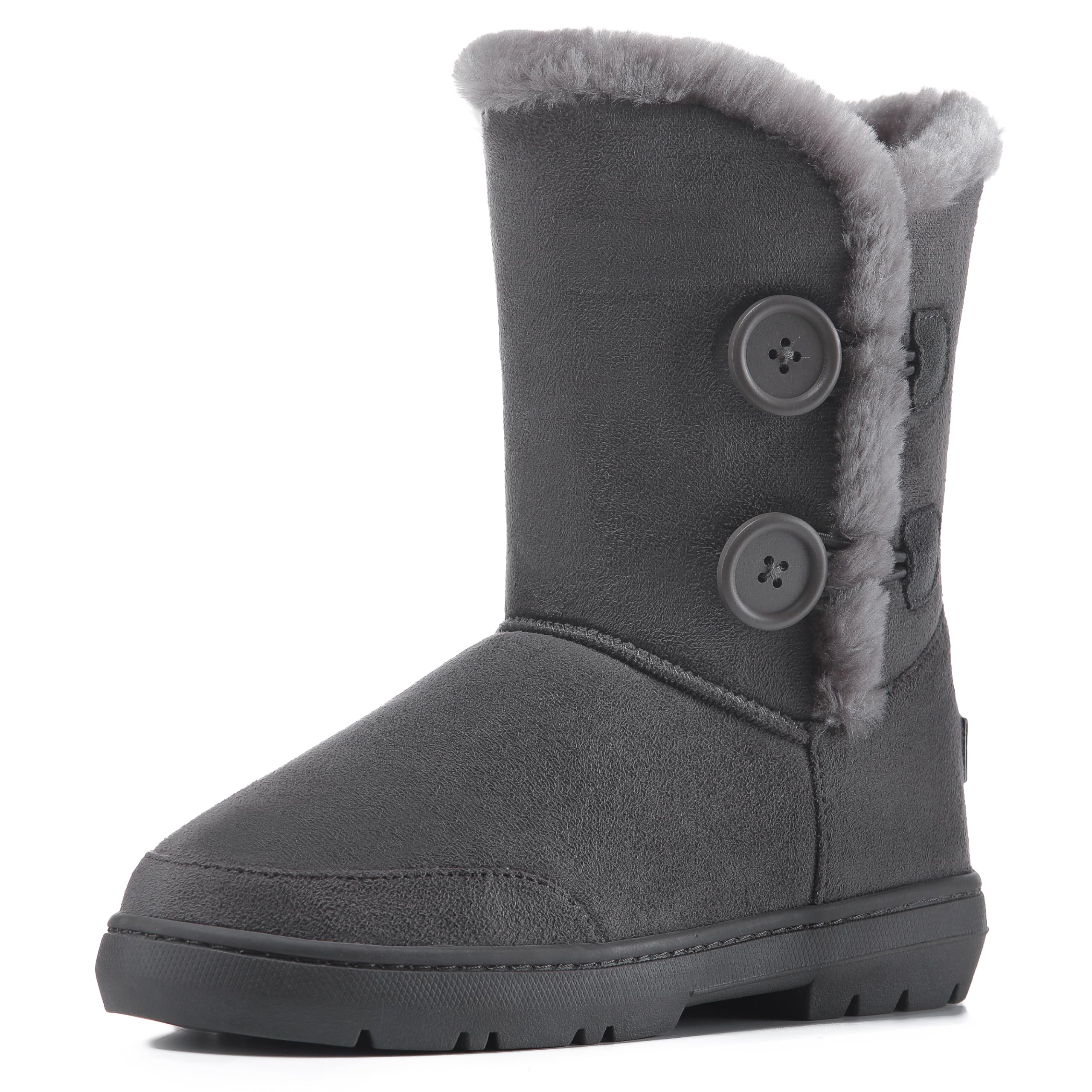 Holly Womens Twin Button Fully Fur Lined Waterproof Winter Snow Boots , Grey, 4 UK