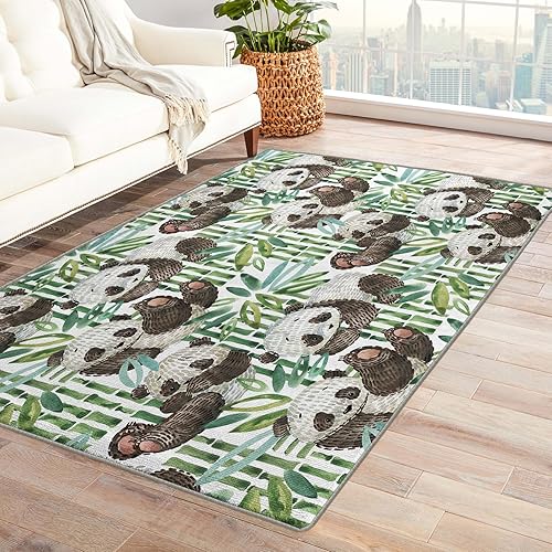 Alfombra de panda para niños, alfombra de 3 x 5 pies, bonita alfombra de área de dibujos animados para decoración de dormitorio y habitación, cuarto