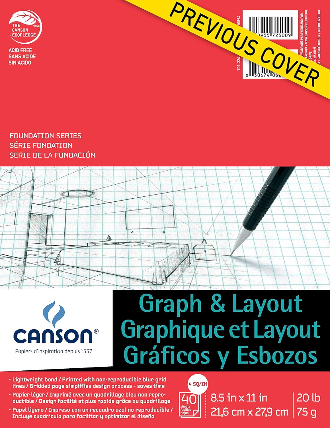 Canson Artist Series Graph and Layout Paper, 4 by 4 Blue Grid, Foldover Pad, 8.5x11 inches, 40 Sheets (20lb/75g) - Artist Paper for Adults and Students - Colored Pencil, Marker, Ink, Pen