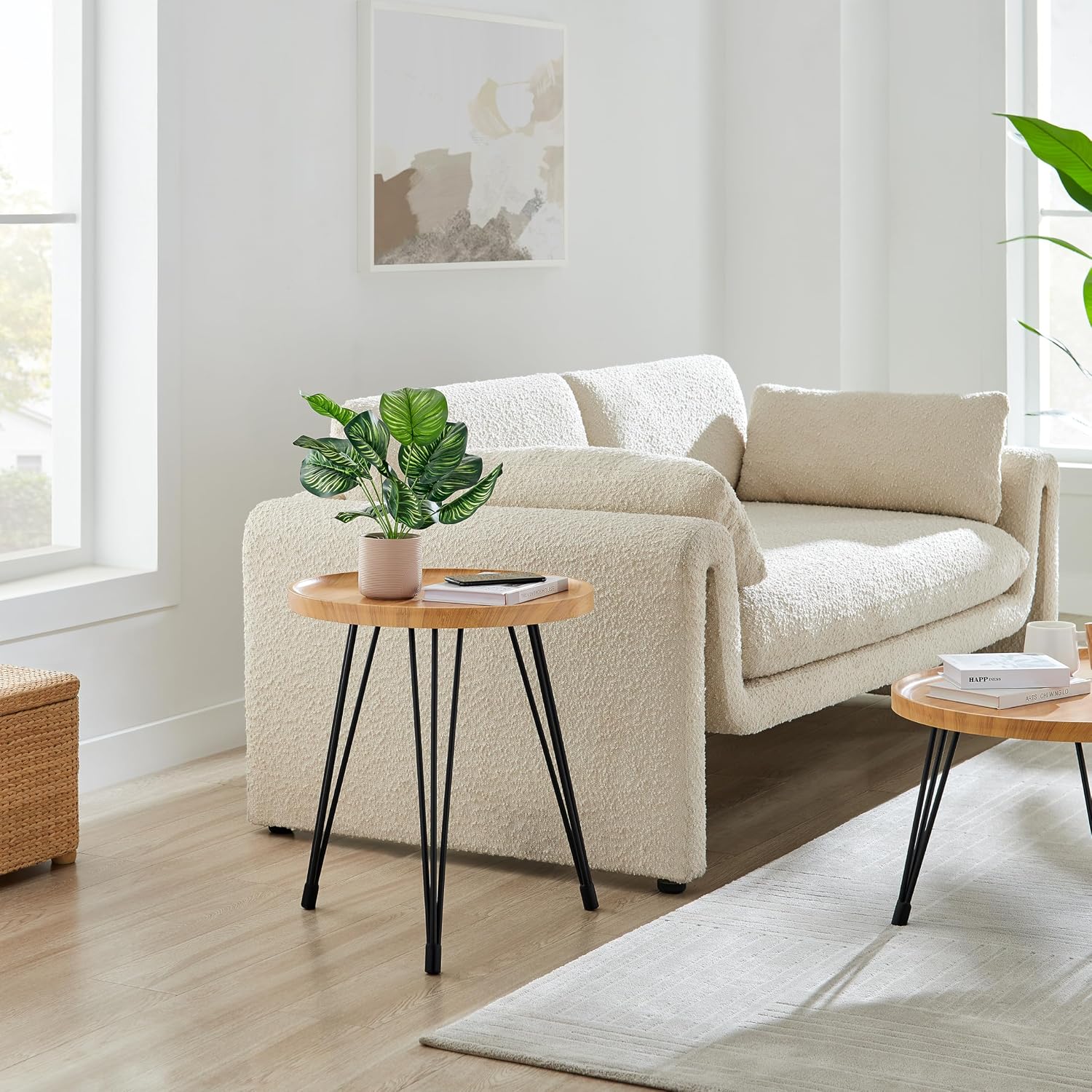 Danya B. Tadao Raised Lip Edge Side Table with Modern Black Metal Hairpin Legs - Round - Bamboo