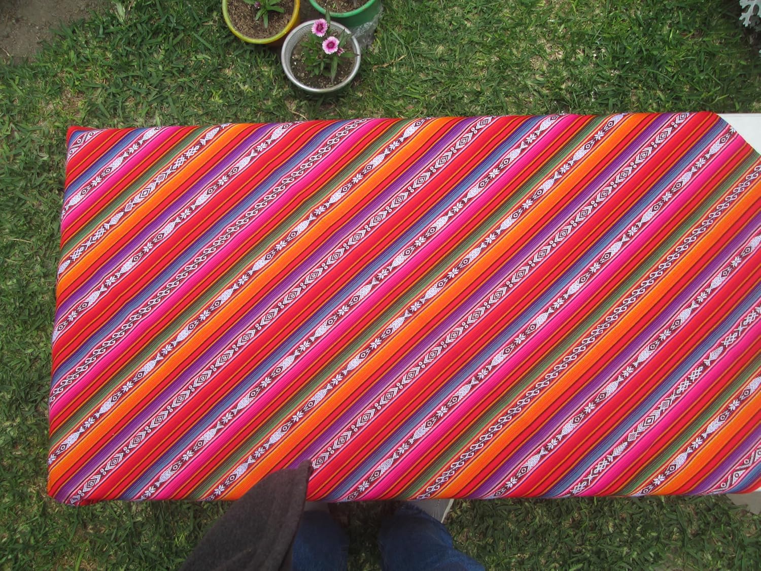 Tablecloth Ethnic Colorful 78" x 48" Peru Bolivia Ecuador Red Colorful Stripe Andean Rectangle Table Cover (6ft.)