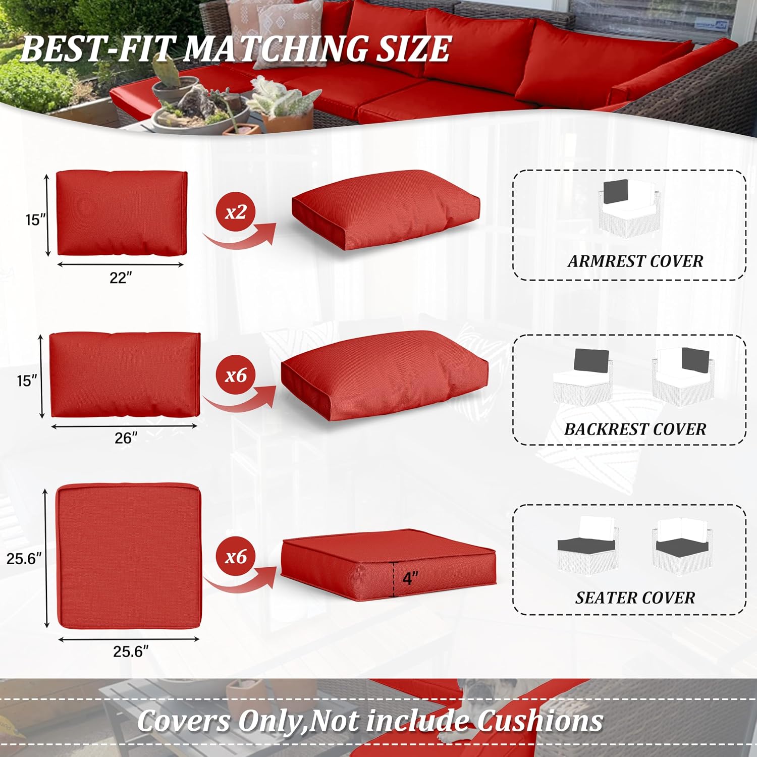 14Pcs Outdoor Cushion Covers Waterproof Fade-Resistant with Zipper image 2