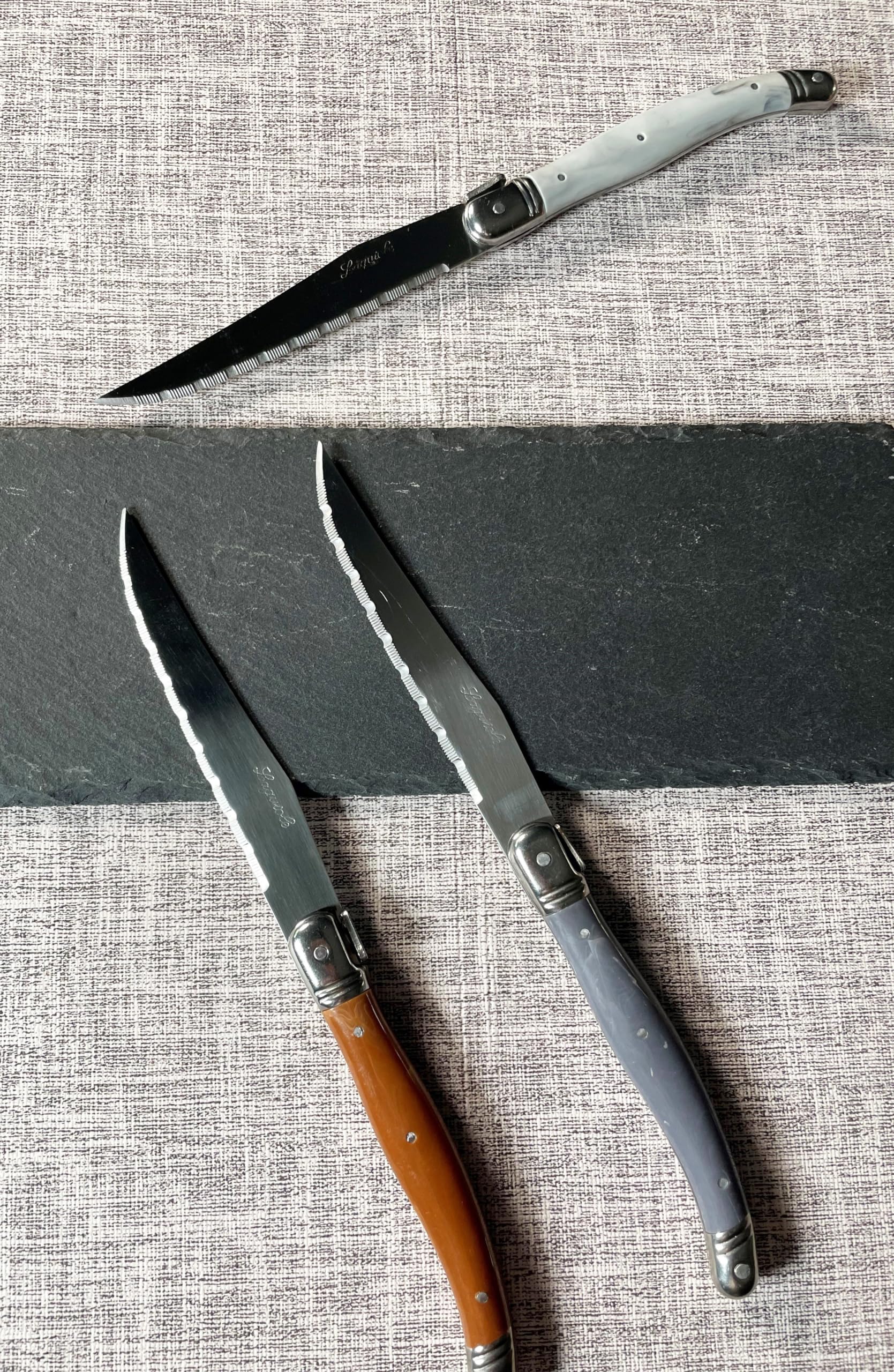 Set 6 Couteaux De Table Laguiole Postiche - Lames Microdentées Acier Inoxydable (Gris)