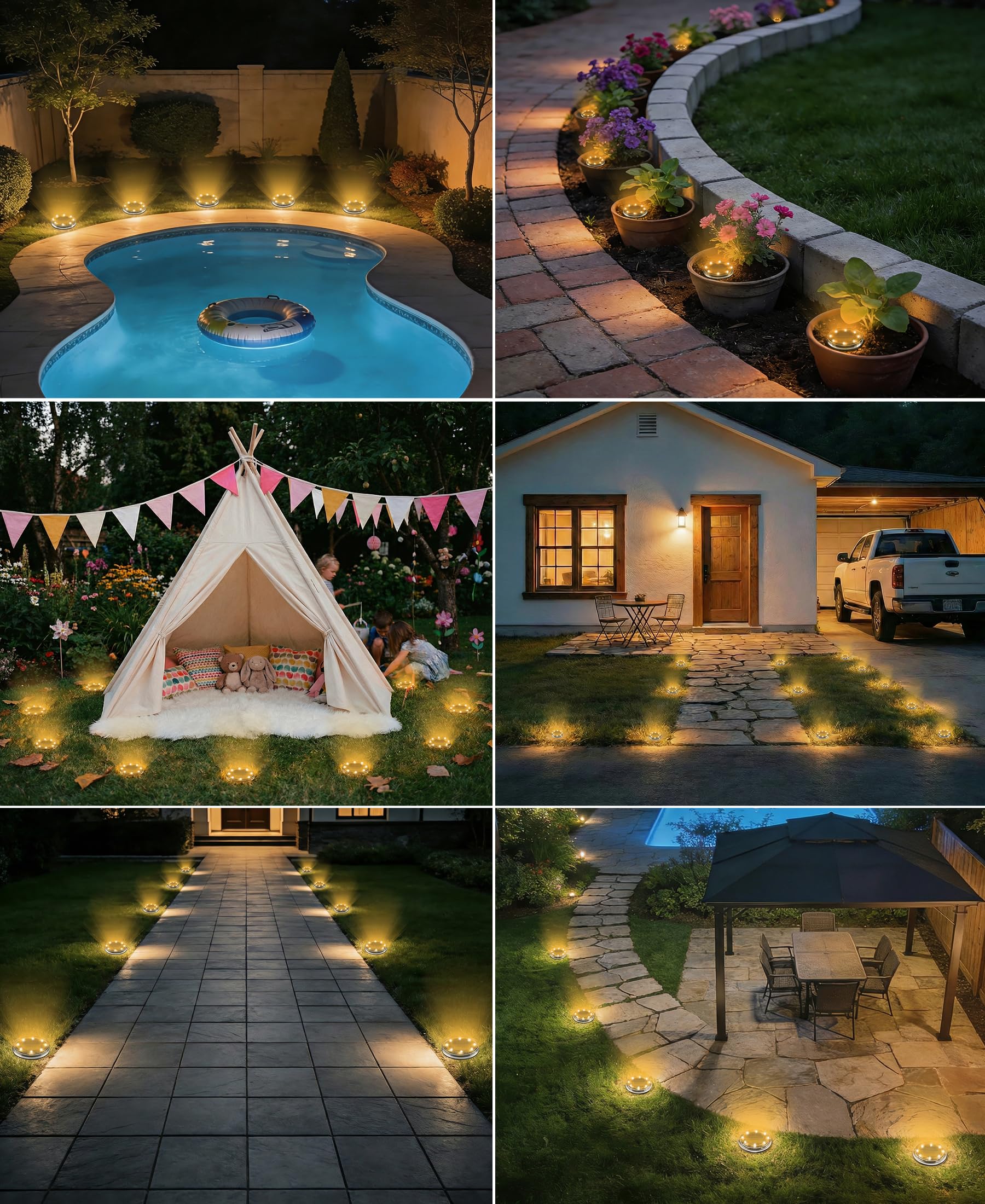 LOTMOS 12 Paquetes Luces Solares LED Exterior Jardin Suelo, 8 LED Impermeable Luz Solar Exterior Jardín, Lamparas Solares Suelo Camino, Terraza, Patio, Césped, Blanco Cálido