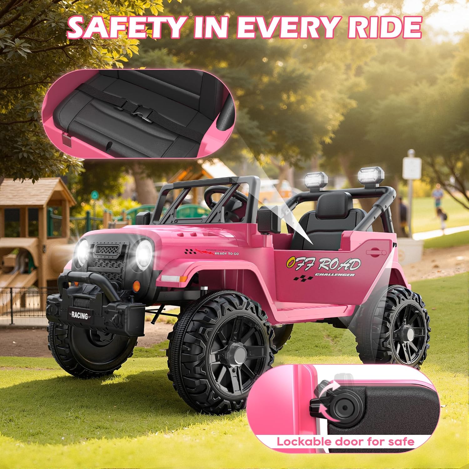 ARBELI 12V Ride On Truck Car with Remote Control, Kids Electric Vehicles with Bluetooth Music, Horn, 3 Speeds, 4 LED Lights, Soft Start, Ride on Toys for Toddler Boys & Girls (Pink)