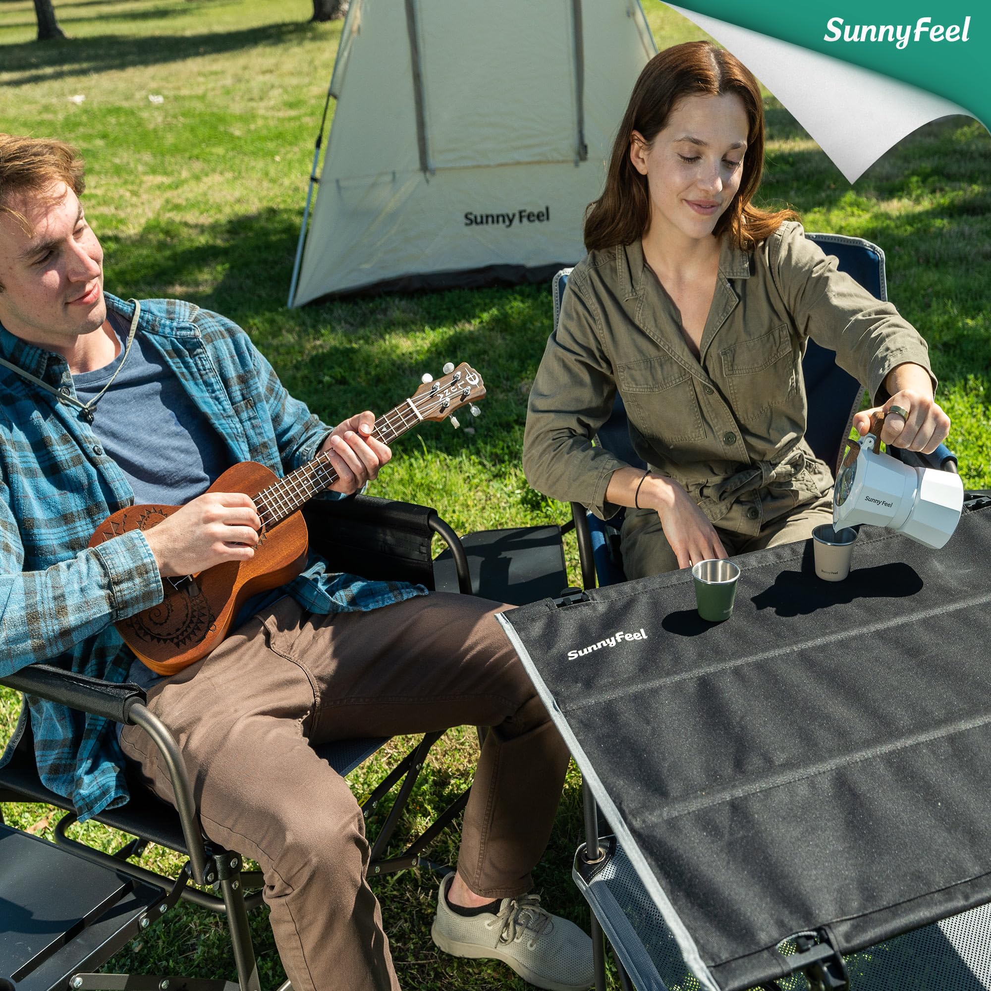 SUNNYFEEL Folding Camping Table- Collapsible Portable Beach Table with 4 Cup Holders & Carry Bags, Tailgate Table for Outdoor Excursion Picnic Hiking Fishing Travel Parties, Black