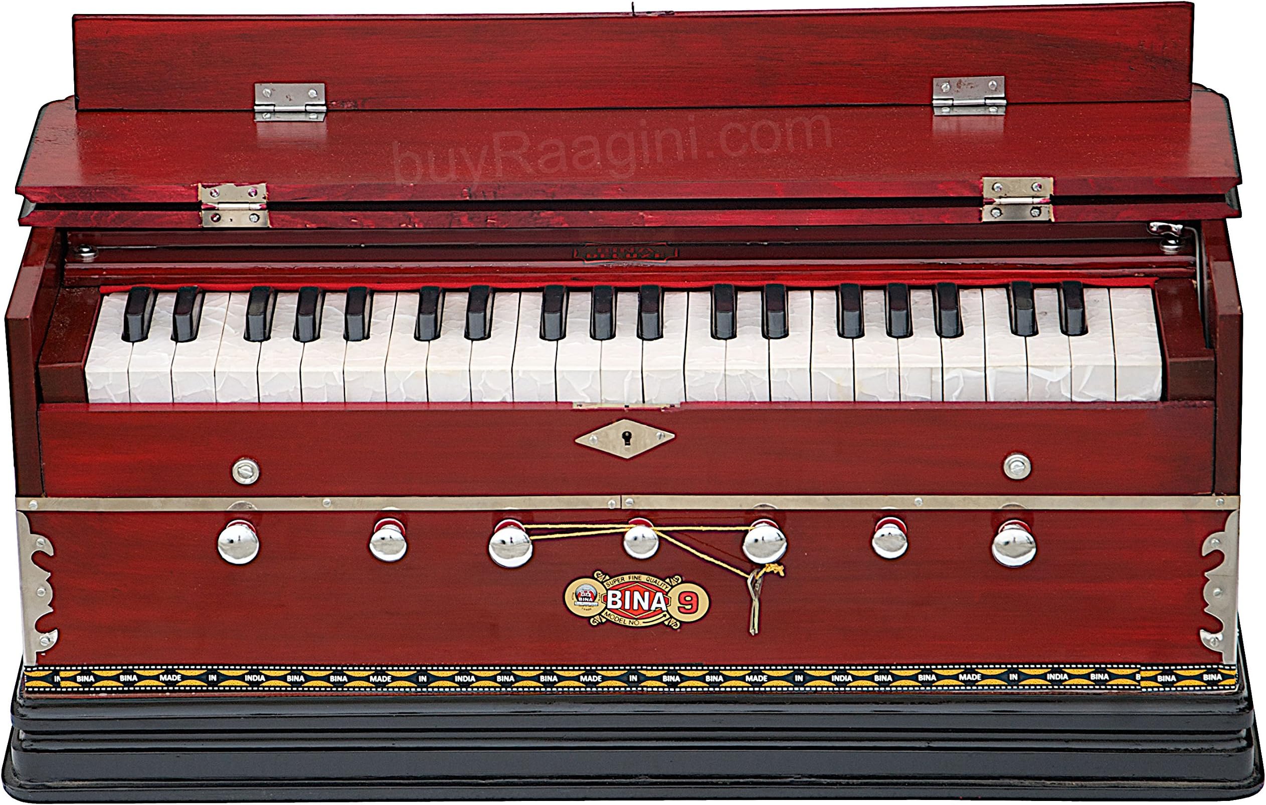 Harmonium, BINA No. 9A, In USA, 7 Stops, 3 1/2 Octaves, Rosewood Color, Coupler, Special Double Reeds, Bag, Indian Musical Instrument (PDI-232)