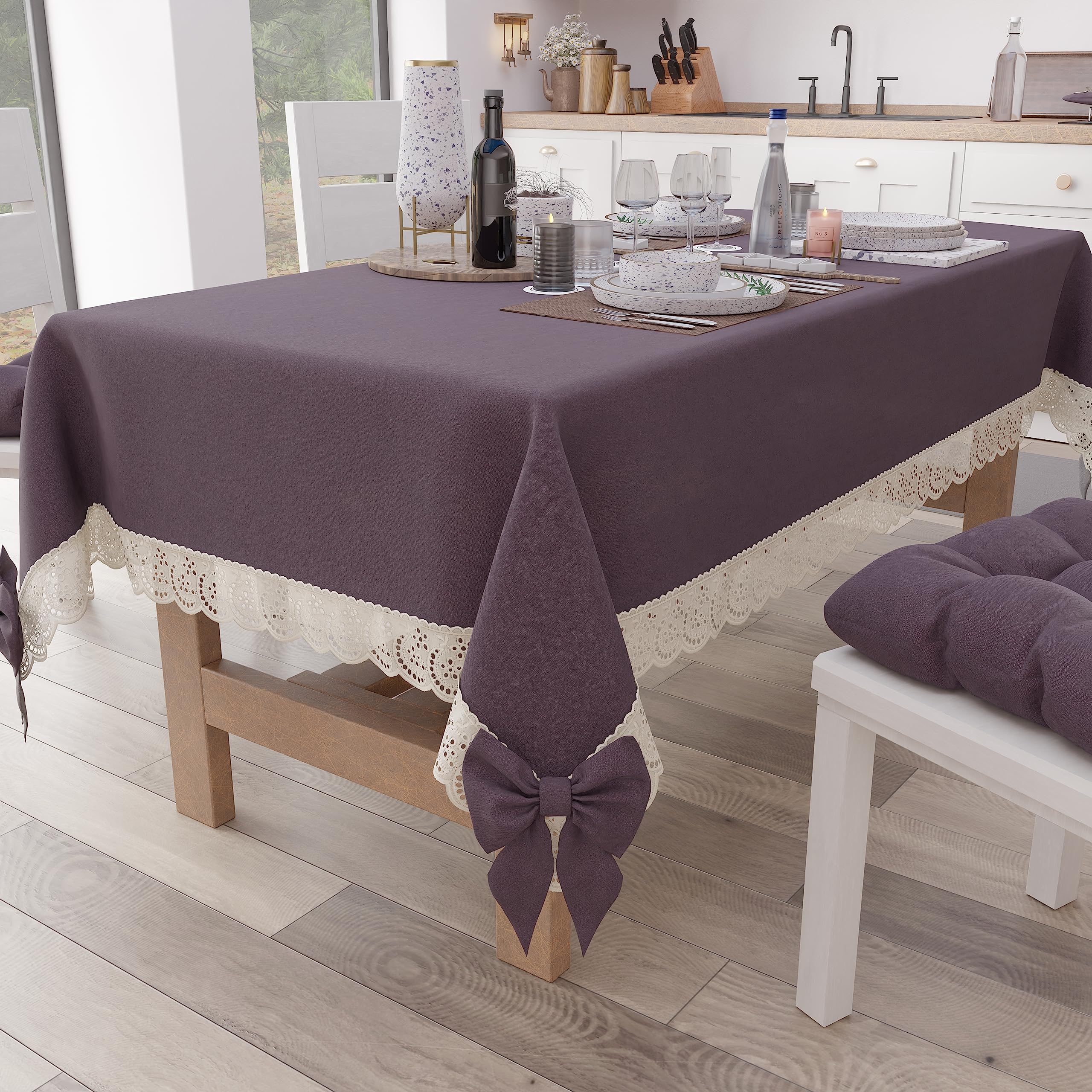Ommda Moderna Tovaglia in Lino Lavabili Tovaglia con Bordo in Pizzo per Tavolo Rettangolare Salotto Cucina 110x140cm Beige Ommda Moderna Tovaglia in Lino Lavabili Tovaglia con Bordo in Pizzo per Tavolo Rettangolare Salotto Cucina 110x140cm Beige