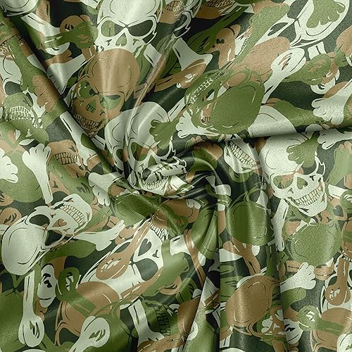 Miniatura 4 de Ambesonne The Yard, letrero de advertencia de calaveras y huesos cruzados, diseño de camuflaje espeluznante, tela de satén decorativa para textiles