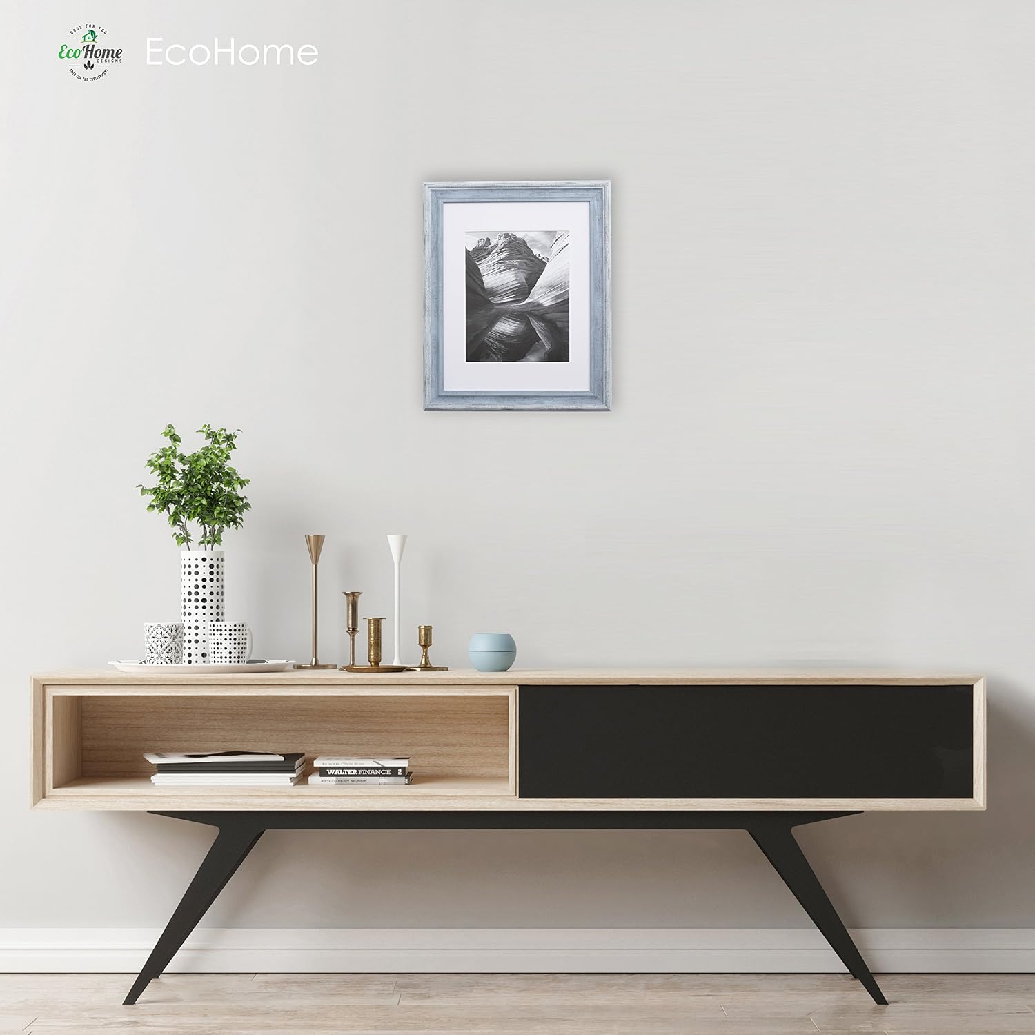 EcoHome 11x14 Picture Frame Distressed Blue - Matted to 8x10, Frames