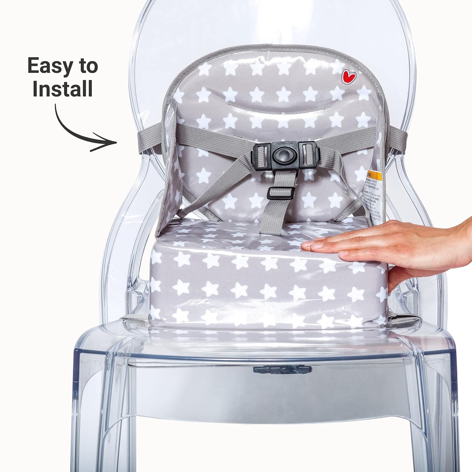 BabyToLove Easy Up Baby Booster Seat | Lightweight On The Go and Easy to Carry | Compact Foldable Portable Booster Seat for Travel with Harness | White Stars